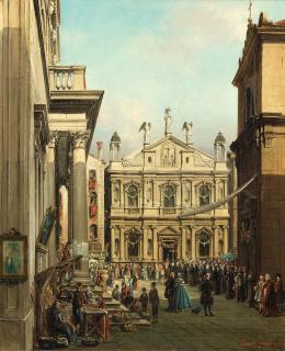 Francesco Zanin - The Doge visiting the Church of San Rocco, Venice; and A procession before the Scuola of San Fantin, Venice