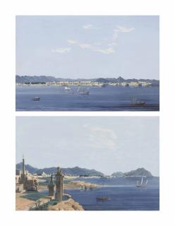 Francesco Zerillo - Sicilly: the bay of Palermo from the Romagnolo; and A view of Palermo from the sea with shipping, including an English vessel