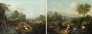 Francesco Zuccarelli, R.A. - A wooded landscape with a woman and her children by a stream; and A landscape with a courting couple and a youth fishing