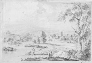 Francesco Zuccarelli, R.A. - An Extensive Italianate River Landscape With Peasant Women Fishing