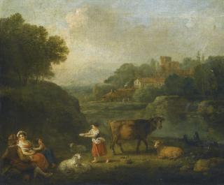 Francesco Zuccarelli - A Landscape With Milkmaids Resting On The Banks Of A River