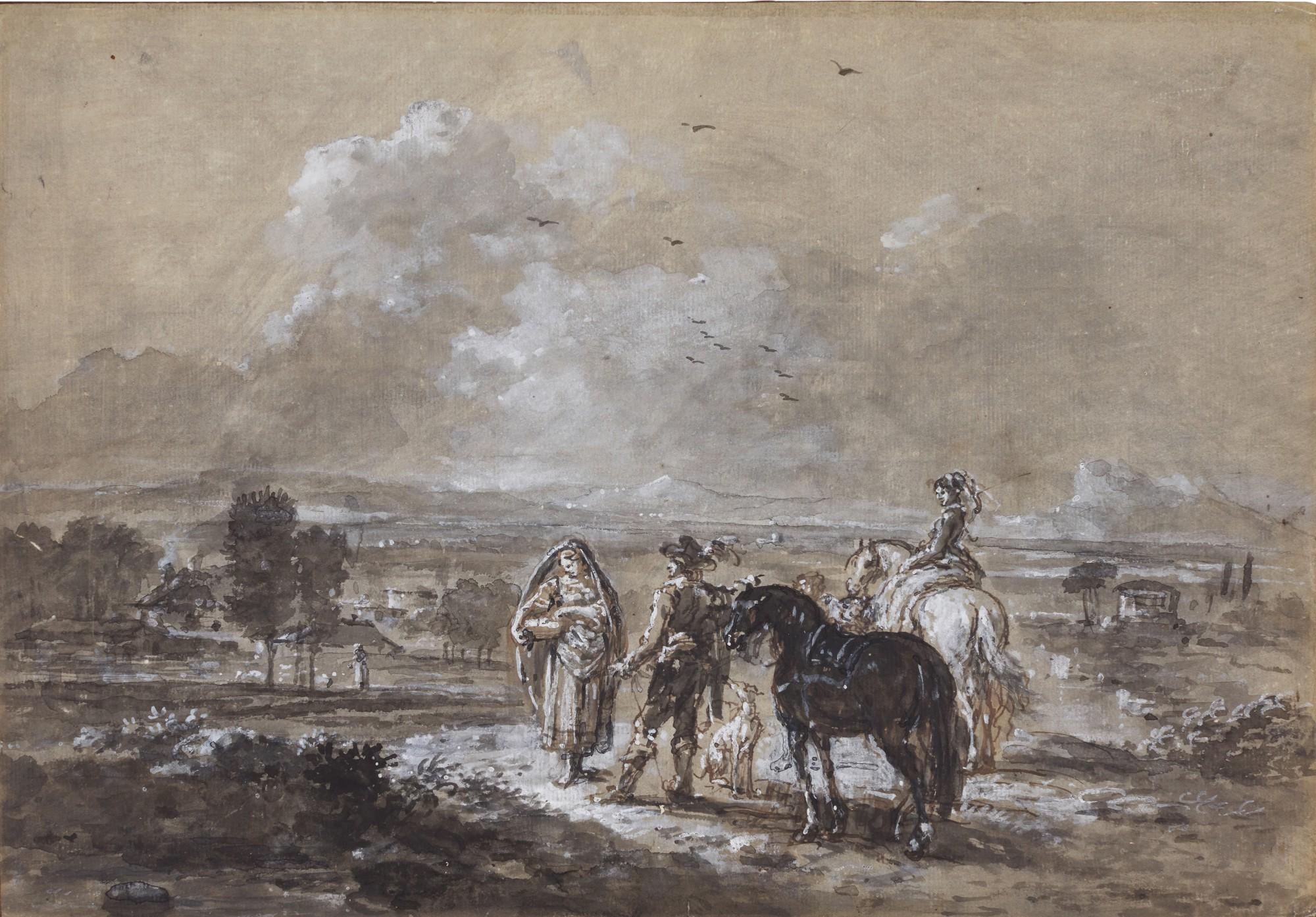 Francesco Zuccarelli - Elegant riders buying fruit from a peasant woman