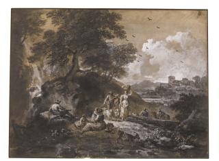 Francesco Zuccarelli - Italianate Landscape With Travellers And Resting Herders