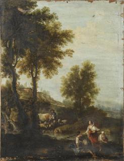 Francesco Zuccarelli - Paysages De La Campagne Vénitienne Animés De Paysansfrancesco Zuccarelli ; Landscape In The Veneto With Figures Conversing And Resting ; Oil On Original Canvas, A Pair ; Unframed