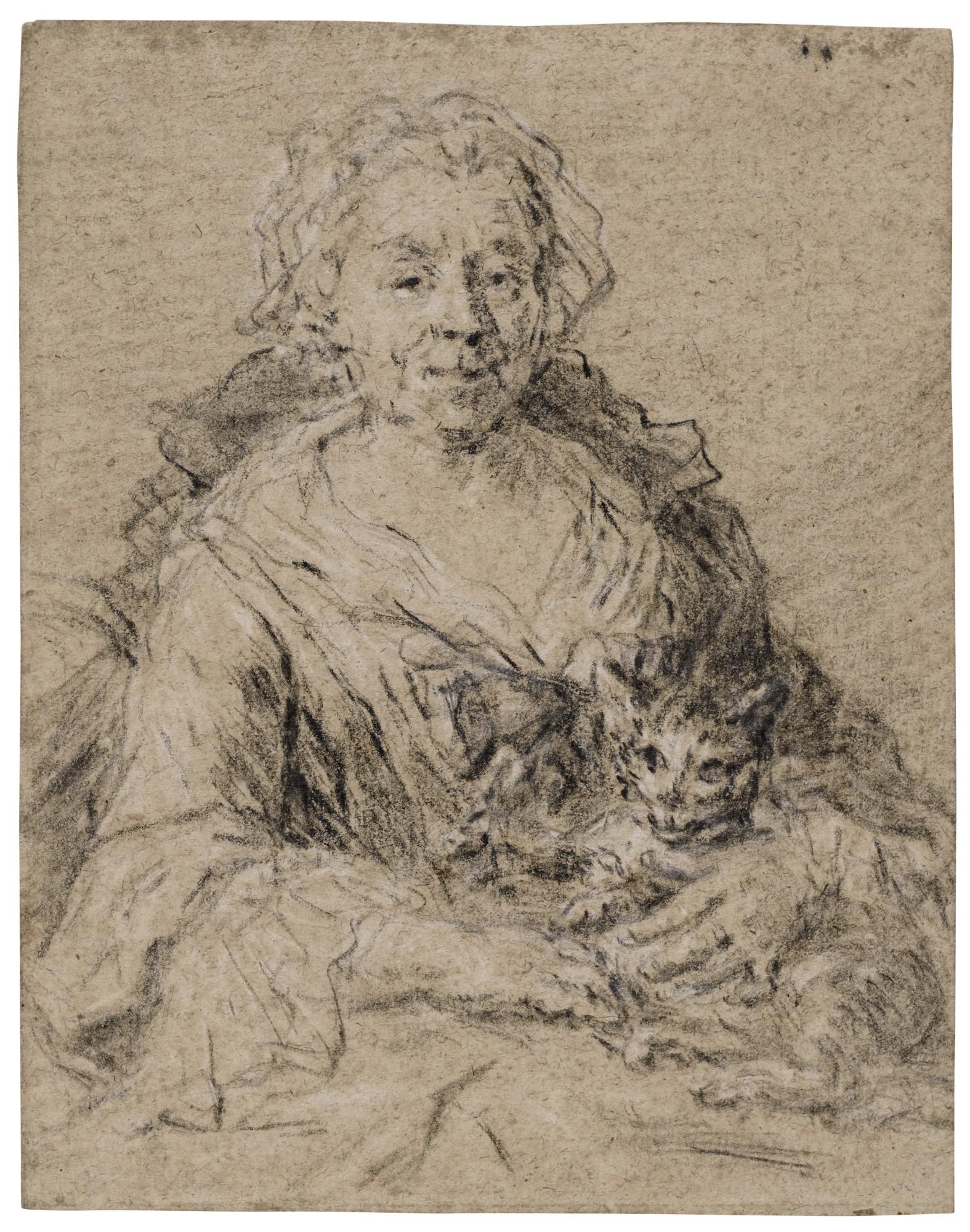 Francesco Zuccarelli - Portrait of an Elderly Woman Holding a Cat