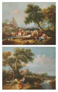 Francesco Zuccarelli - Wooded Landscape with a Fisherman on a Bank; and Wooded Landscape with a Pyramid