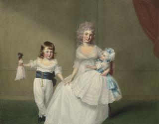 Francis Alleyne - Portrait Of Mrs James Peter Fector Of Dover, With Her Son Peter (B. 1787) And Daughter Mary Frances (B. 1791), Full-Length