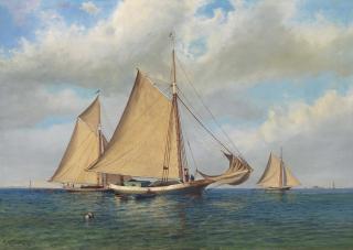 Francis Augustus Silva - Three Gaff Rigged Sloops in a Bay