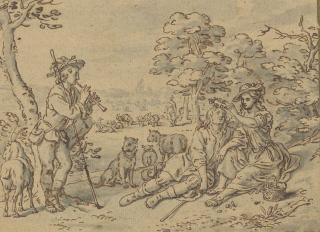 Francis Barlow - A shepherdess garlanding her swain, a young man playing a pipe
