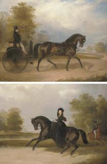 Francis Calcraft Turner - A gentleman driving in a landscape; and A lady riding with a companion in a landscape