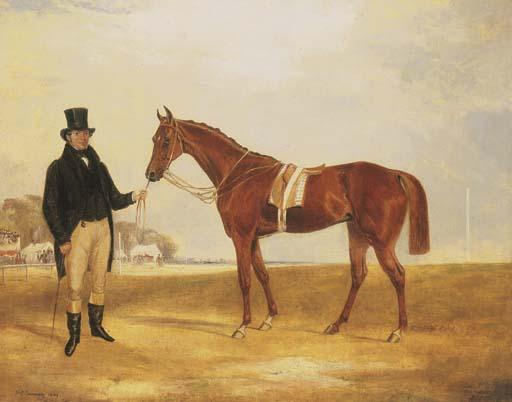 Francis Calcraft Turner - Zillot, a Chestnut Racehorse, held by his owner, Mr. F.R. Price on a racecourse