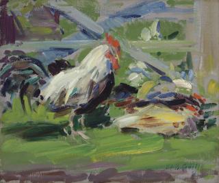 Francis Campbell Boileau Cadell, R.S.A., R.S.W. - Cockerel in a Farmyard
