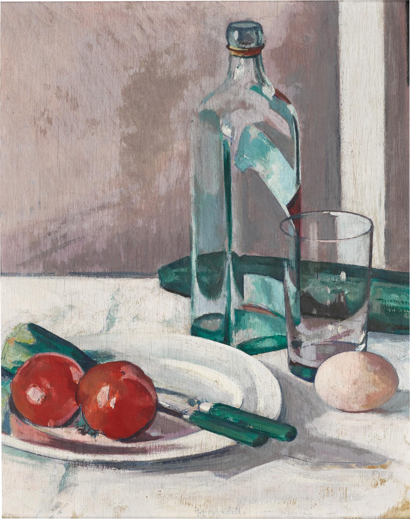 Francis Campbell Boileau Cadell, R.S.A., R.S.W. - Still Life with Glass, Bottle and Egg