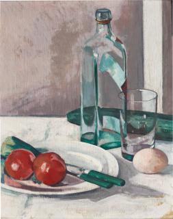 Francis Campbell Boileau Cadell, R.S.A., R.S.W. - Still Life with Glass, Bottle and Egg