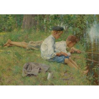 Francis Coates Jones - Fishing Along The River Bank