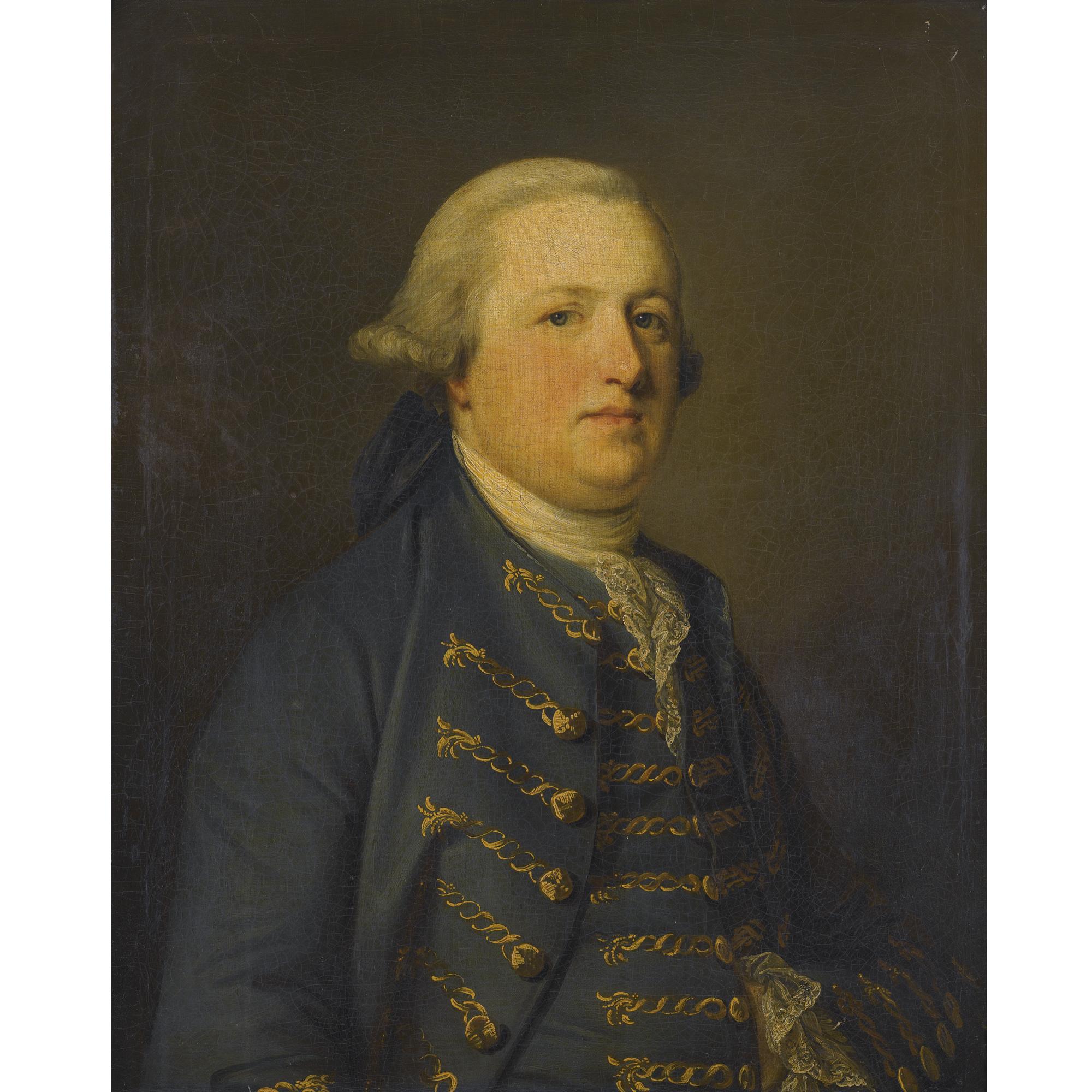 Francis Cotes R.A. - Portrait Of A Gentleman, Half Length, Wearing A Green Coat With Gold Brocade