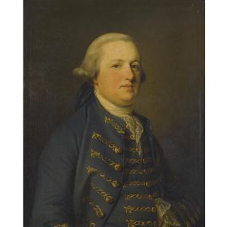 Francis Cotes R.A. - Portrait Of A Gentleman, Half Length, Wearing A Green Coat With Gold Brocade