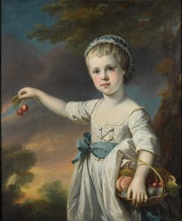 Francis Cotes, R.A. - Portrait of Jemima Yorke (1763-1804), when a young girl, three-quarter length, holding a basket of fruit and cherries