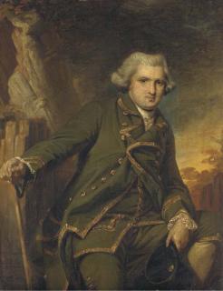 Francis Cotes, R.A. - Portrait of Sir William Langham, Small Three-Quarter-Length, In A Green Suit With Gold Trim, Holding A Tricorn In His Left Hand And A Walking Stick In His Right, In A Landscape