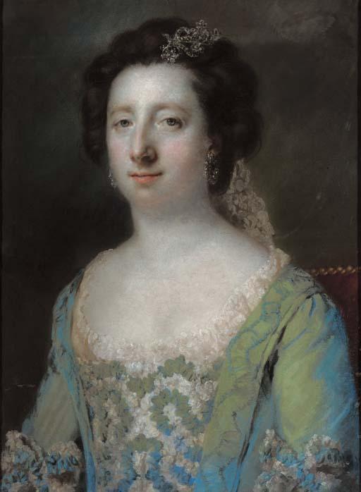 Francis Cotes, R.A. - Portrait of The Hon. Mrs Bridget Gunning, Half Length, In A Blue Ruffled Gown