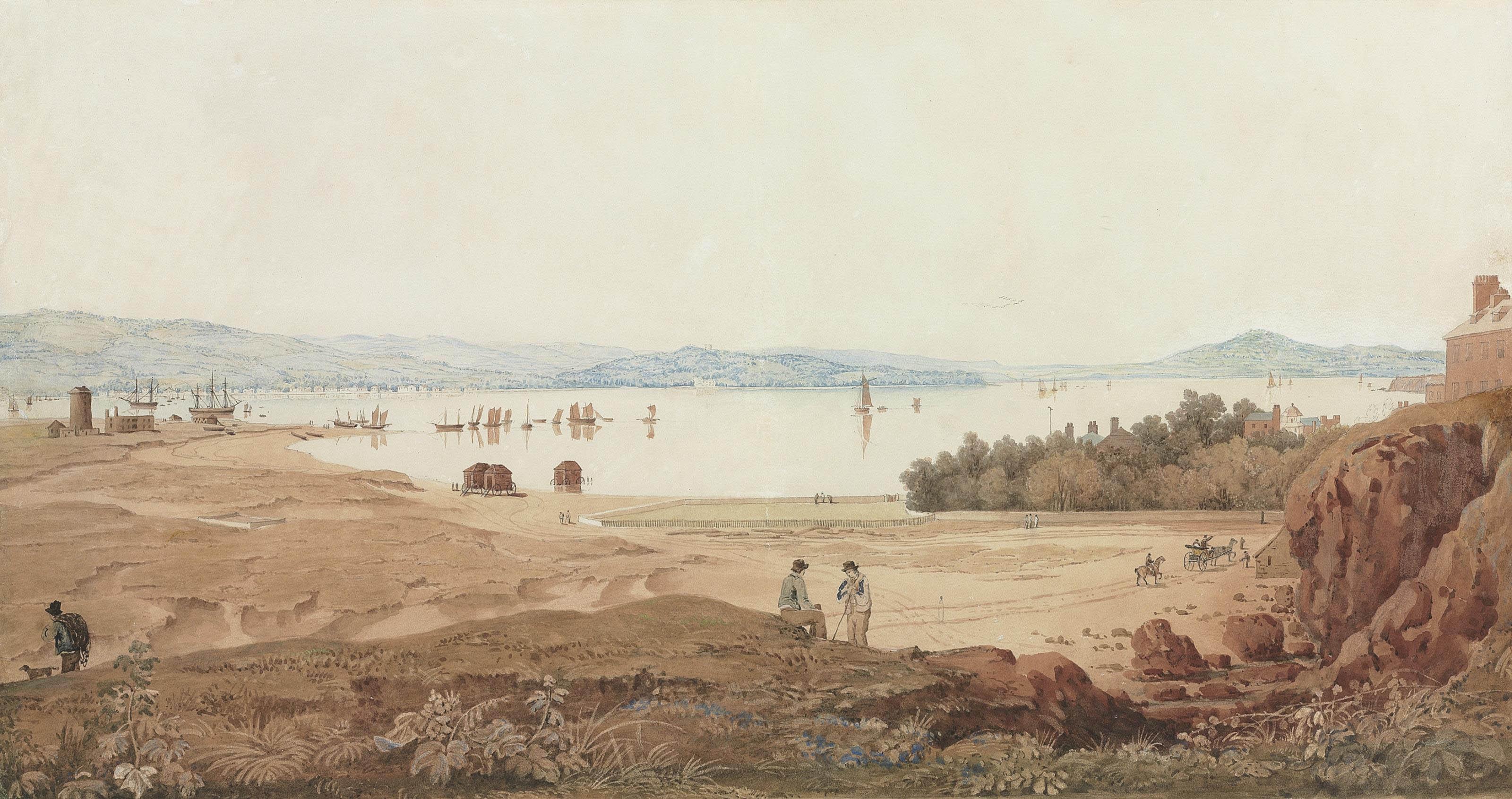 Francis Danby, A.R.A. - A panoramic view towards Star Cross and Powderham from near the Globe Inn, Exmouth