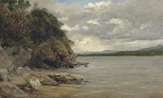 Francis Danby, A.R.A - A rocky outcrop by a lake, Norway