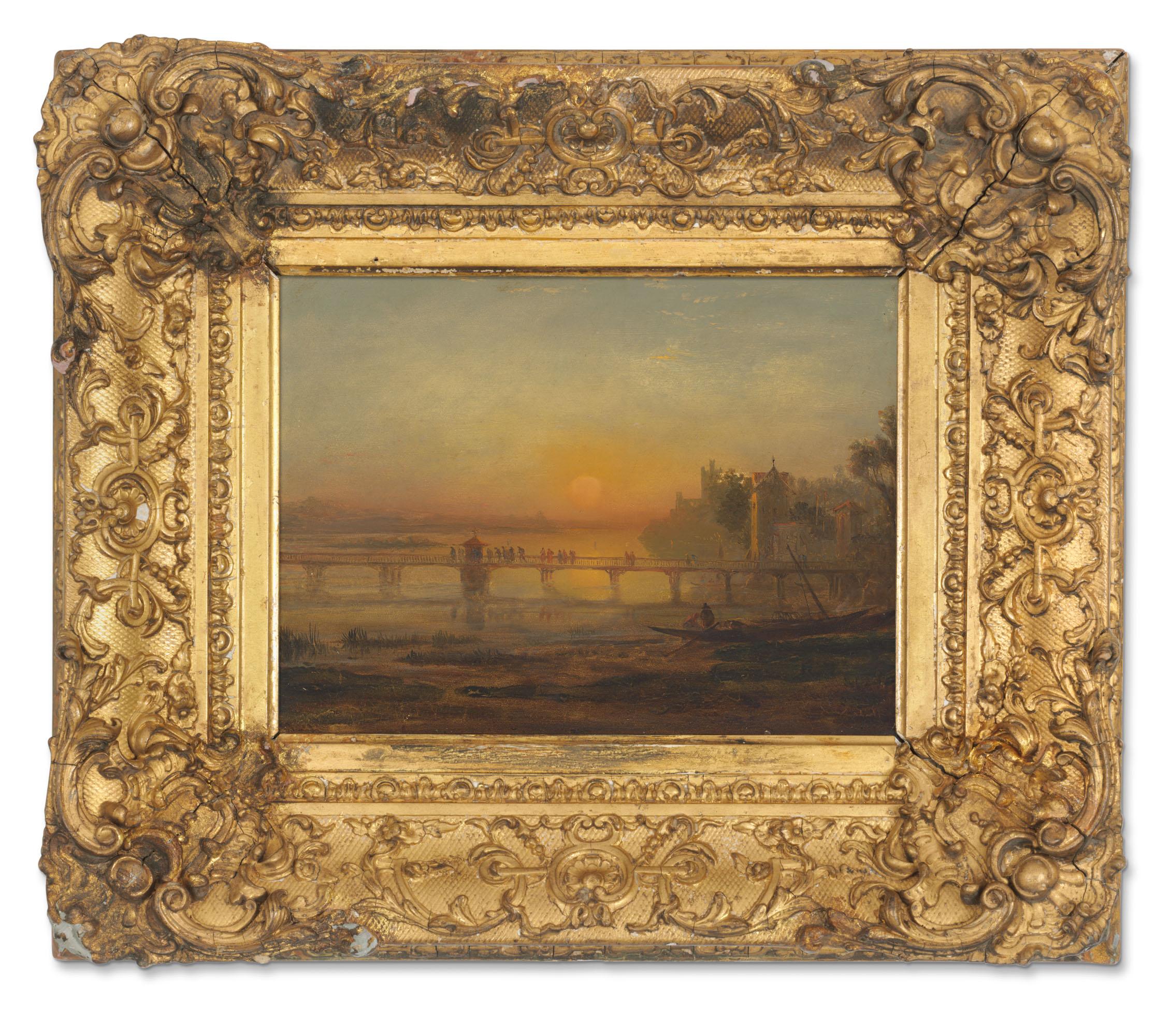 Francis Danby A.R.A. - Morning on the Banks of Lake Zurich, with Pilgrims Embarking on their way to Einsiedeln Abbey