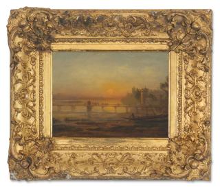 Francis Danby A.R.A. - Morning on the Banks of Lake Zurich, with Pilgrims Embarking on their way to Einsiedeln Abbey