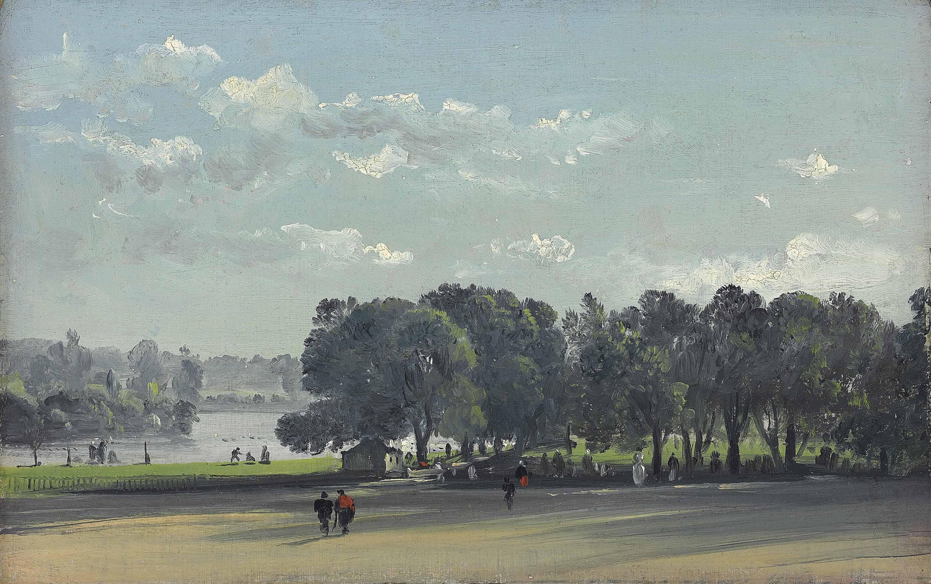 Francis Danby, A.R.A. - View in a park on a summer\'s day, possibly St. James\'s Park, London