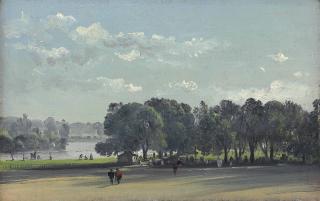 Francis Danby, A.R.A. - View in a park on a summer\'s day, possibly St. James\'s Park, London