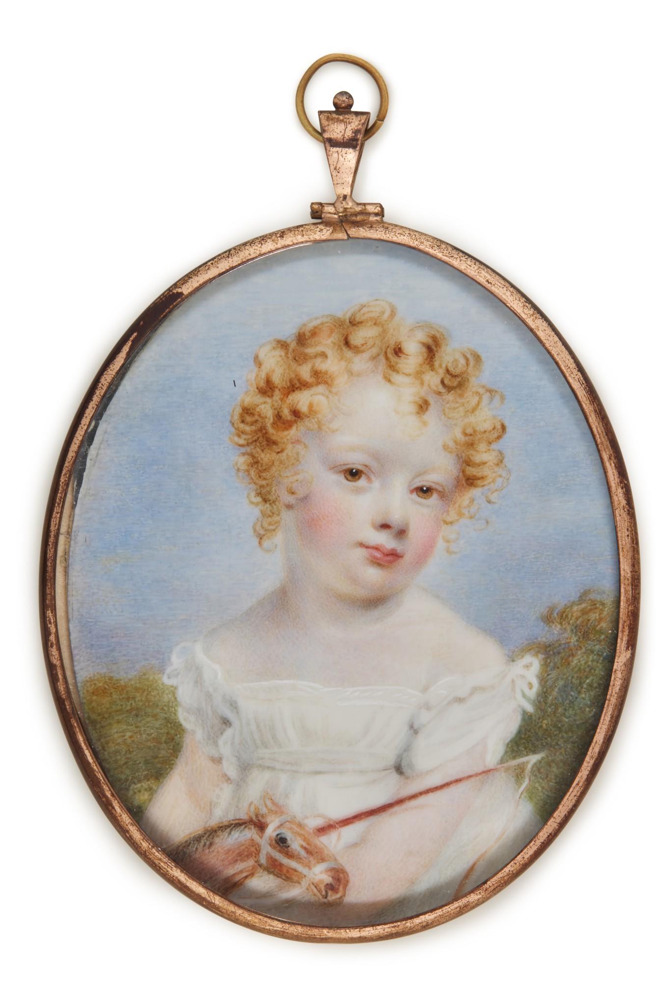 Francis Hargreaves - Portrait of a child holding a hobby horse, circa 1820