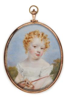 Francis Hargreaves - Portrait of a child holding a hobby horse, circa 1820