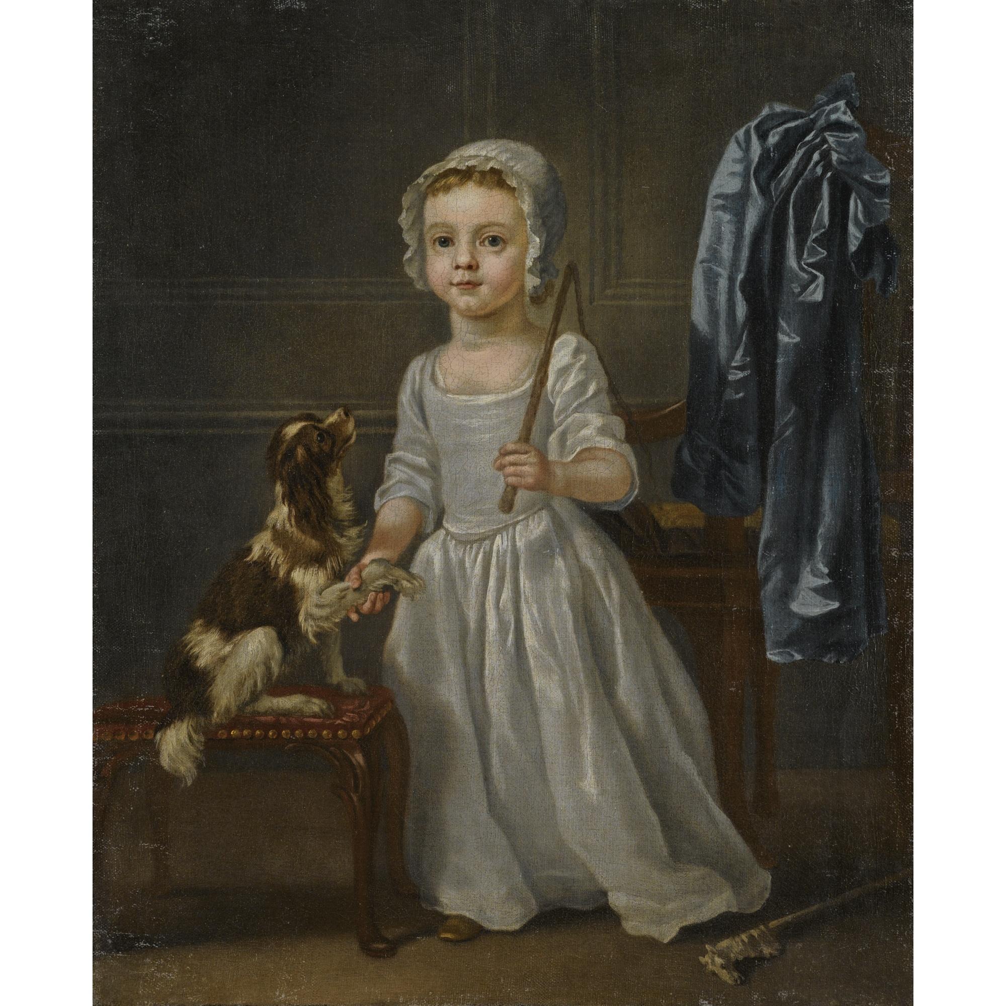 Francis Hayman R.A. - Portrait Of A Girl With A Dog