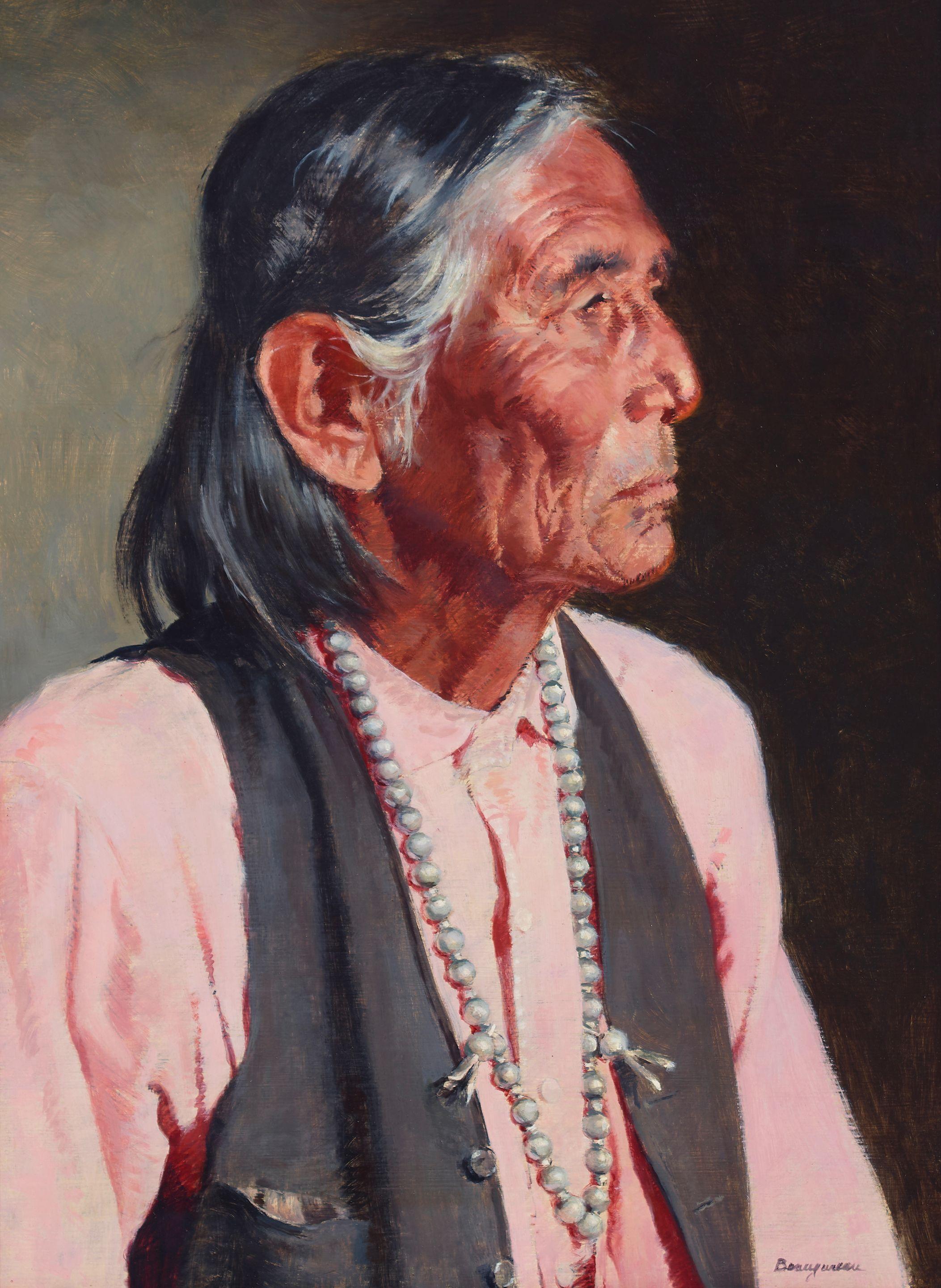 Francis Henry Beaugureau - Portrait of a Native American Man 20 x 14 1/2 in. framed 27 x 21 1/2 in.