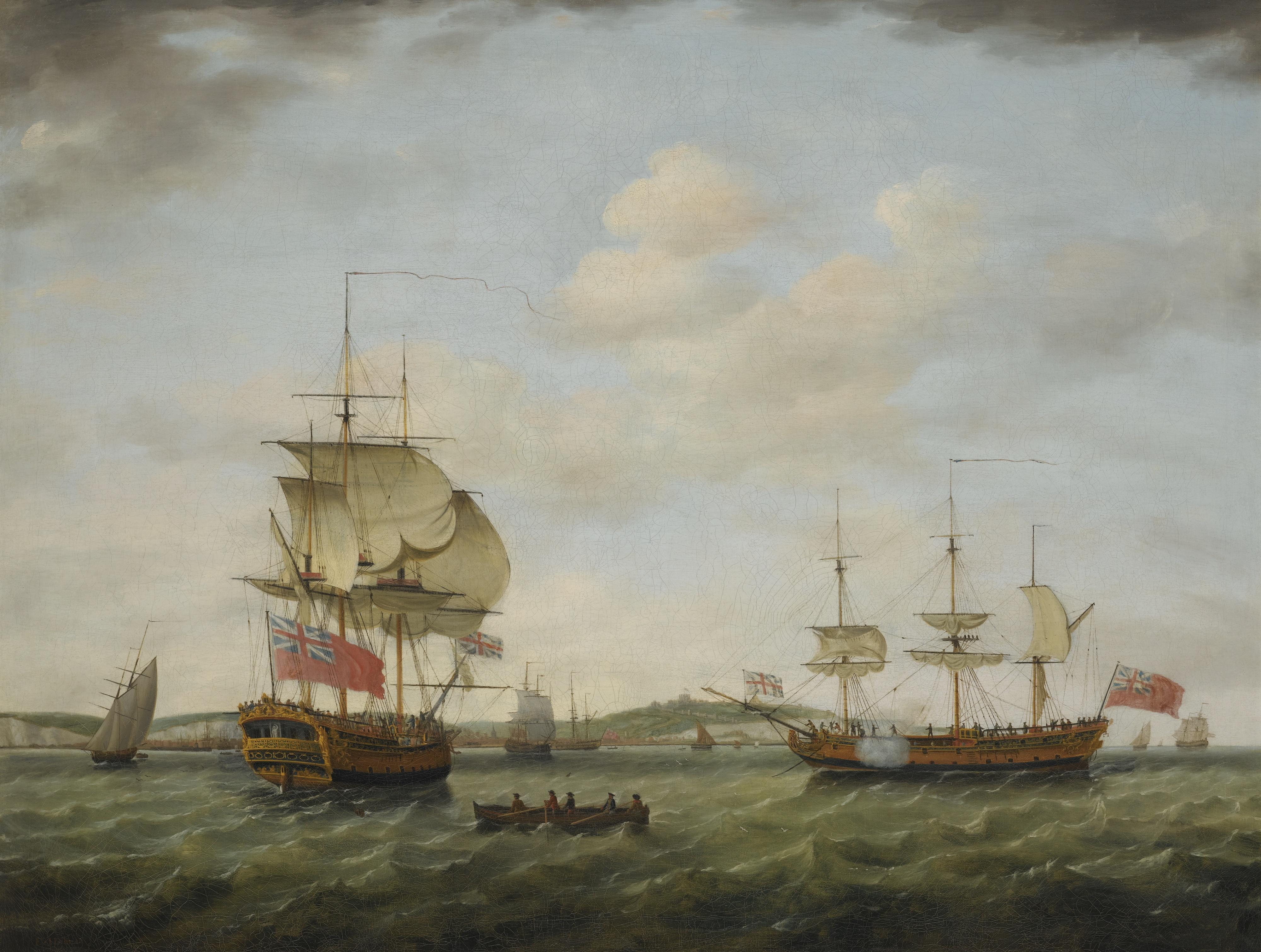 Francis Holman - A British Sixth Rate Man Of War Off Dover, In Two Positions