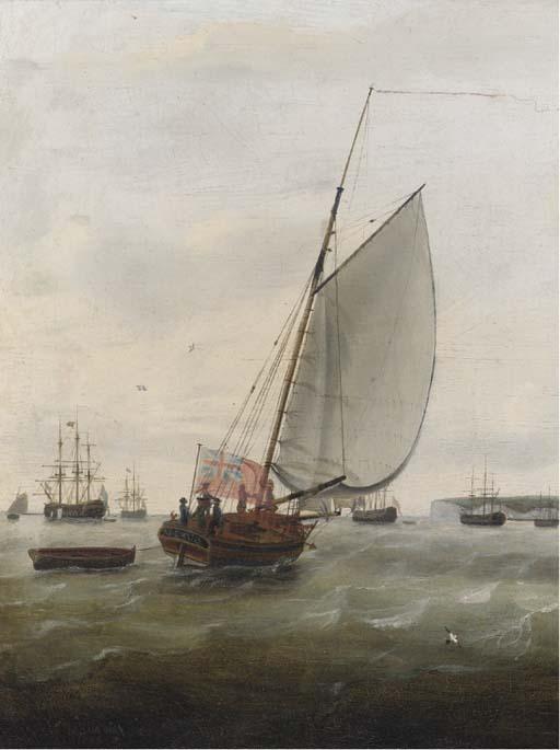 Francis Holman - The cutter Mermaid running into the fleet anchorage at the Downs