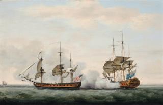Francis Holman - The East India Company\'s ship Bridgewater successfully defending her cargo from an attack by the American privateer Hampden on her way from St. Helena to England on 8th March 1779