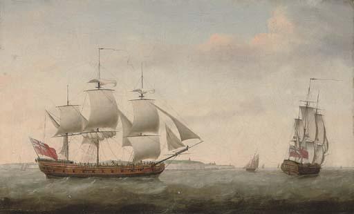 Francis Holman - The merchantman Augustus Caesar in two positions in the Channel off Dover