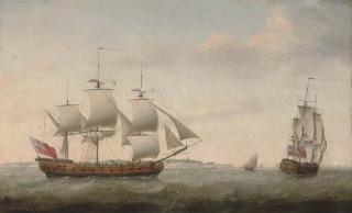 Francis Holman - The merchantman Augustus Caesar in two positions in the Channel off Dover