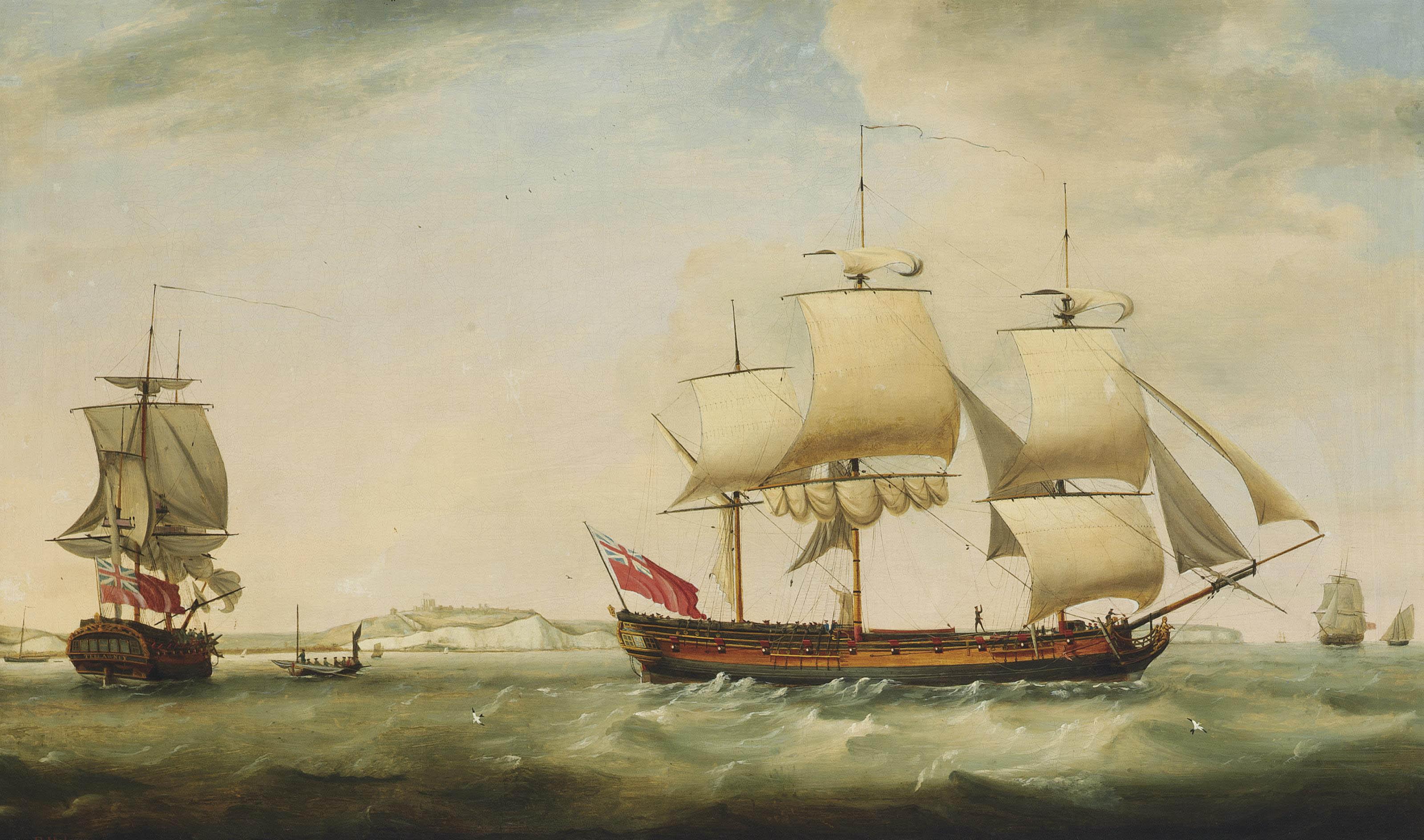 Francis Holman - The merchantman Trelawney in two positions in the Channel off Dover