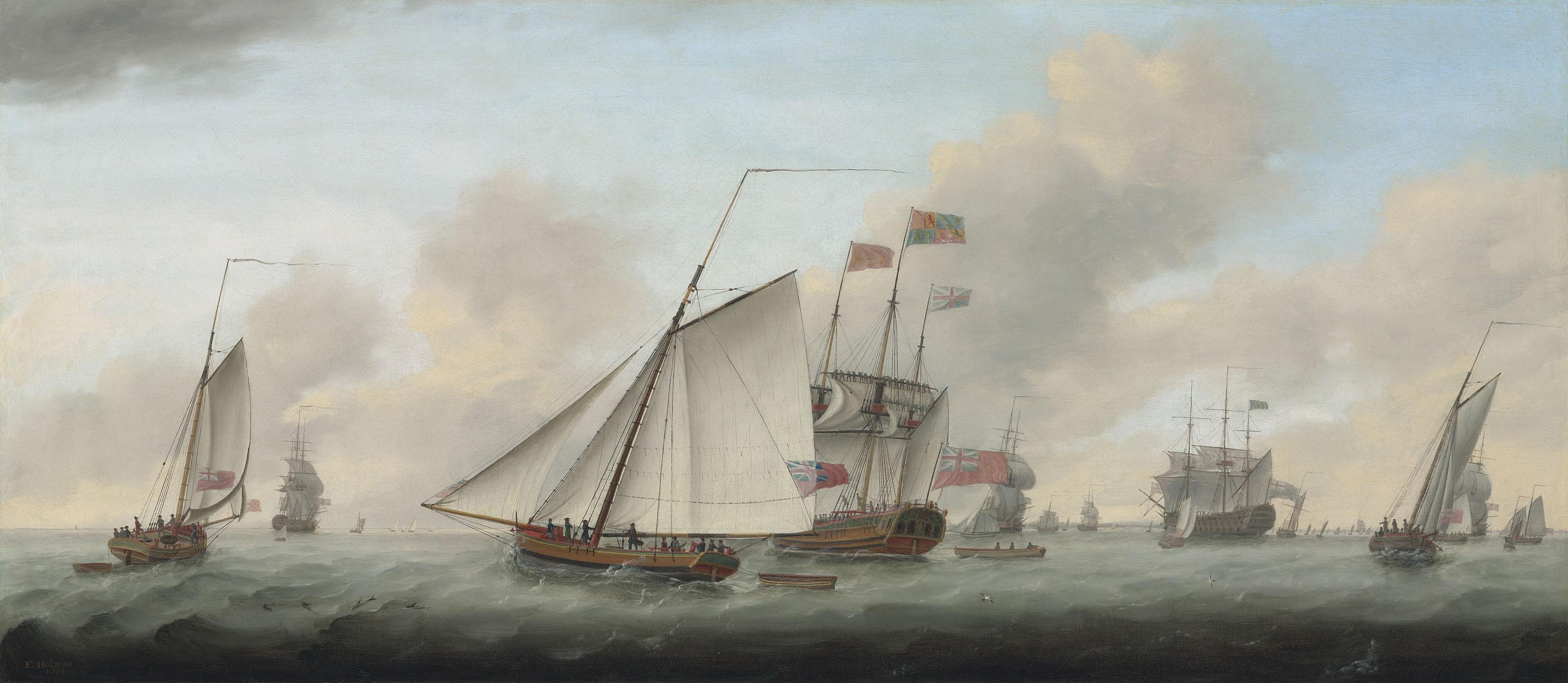 Francis Holman - The Royal Yacht Princess Augusta with His Majesty King George III on board, reviewing his fleet at Spithead on 25 June 1773