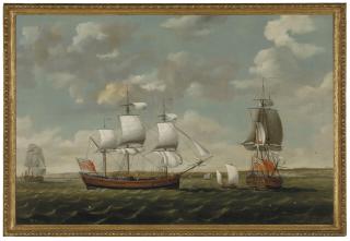 Francis Holman - Three views of a British Mail Packet in the Downs off Deal