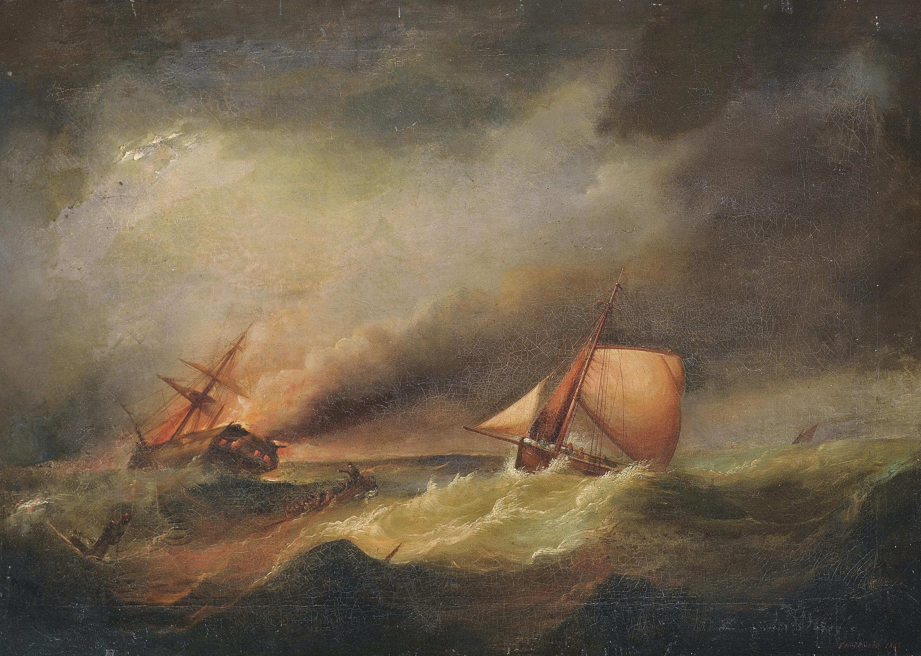 Francis Hustwick - A ship ablaze with rescue at hand