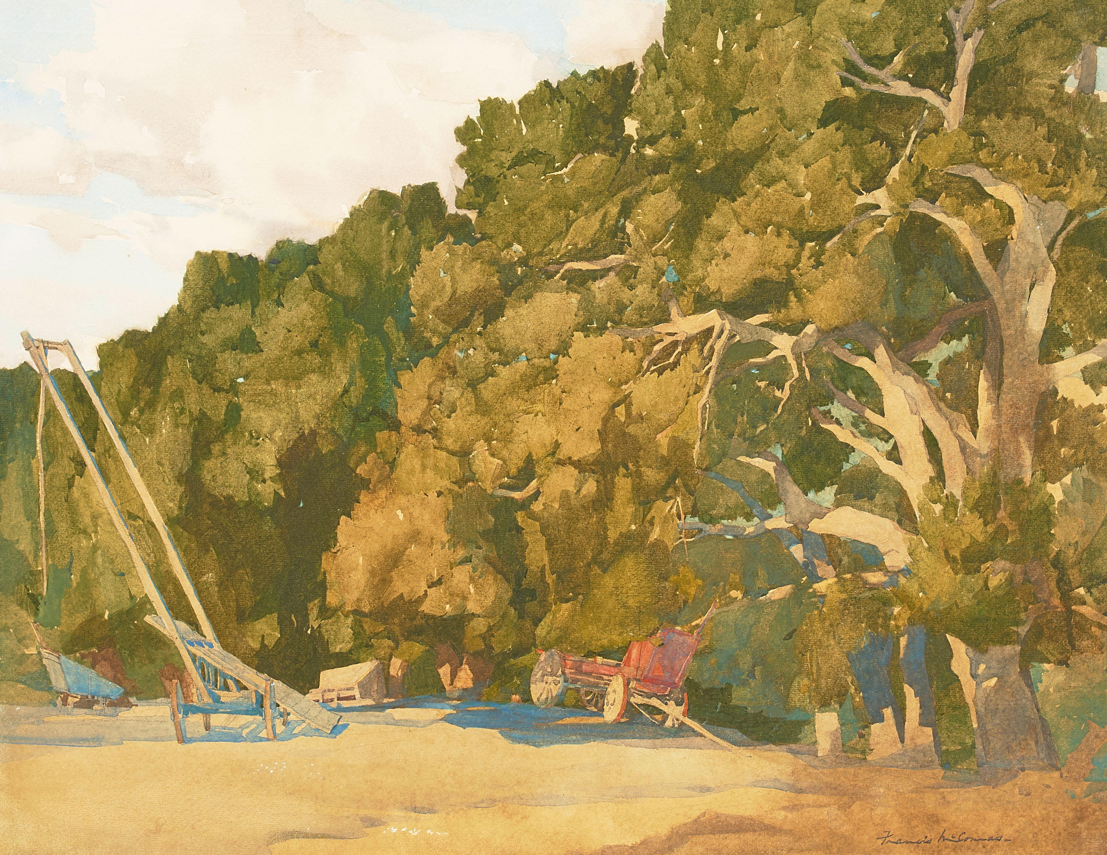 Francis John McComas - Trees and Cart sheet 20 3/4 x 26 3/4 in. framed 31 x 37 in.