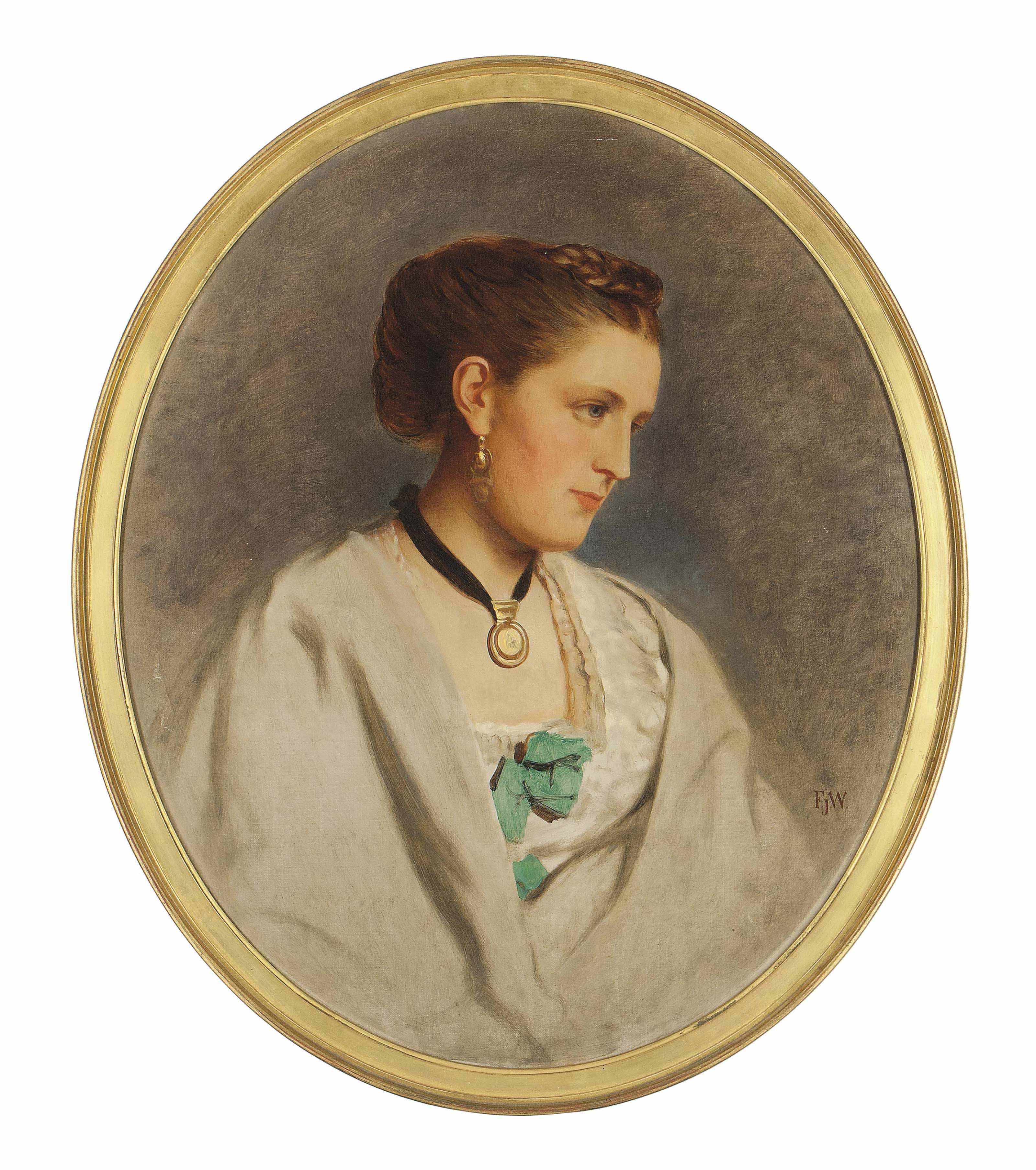 Francis John Wyburd - Portrait of a lady, bust-length, in a white dress and wrap