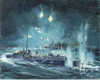Francis Murray Russell Flint - Night Attack:  H.M.S. Zulu In Company With H.M.S. Cossack