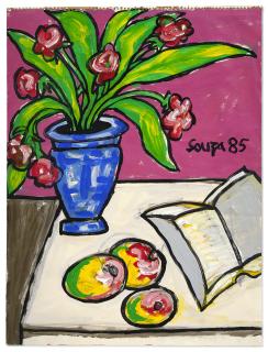Francis Newton Souza - Still Life with Flowers, Fruit and Book