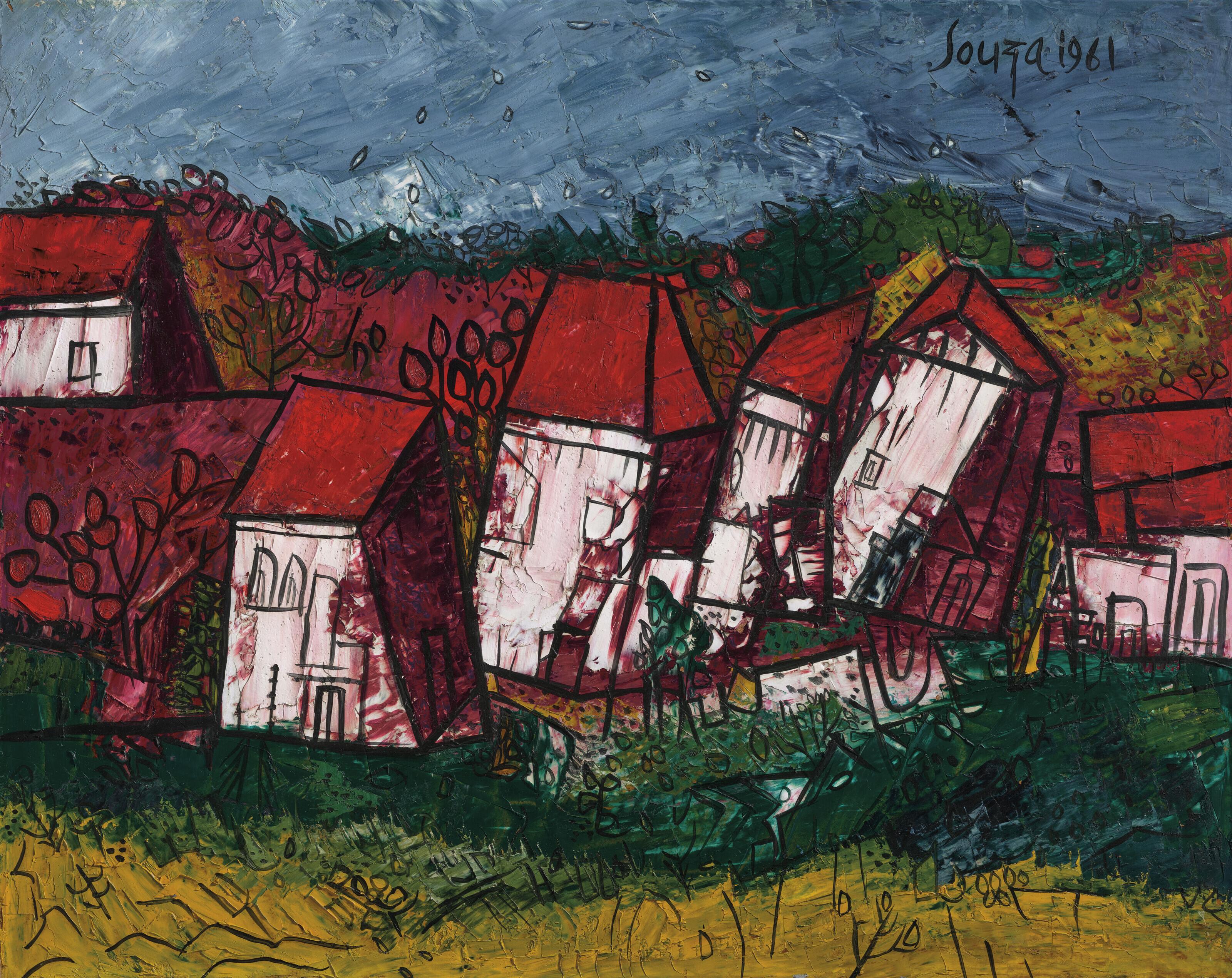 Francis Newton Souza - Untitled (Landscape with Houses)