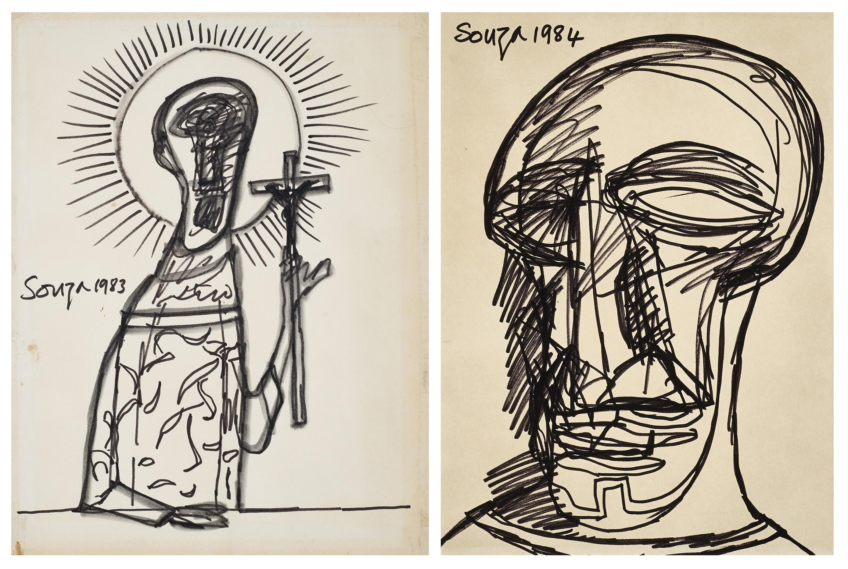 Francis Newton Souza - Untitled (Saint); Untitled (Head)
