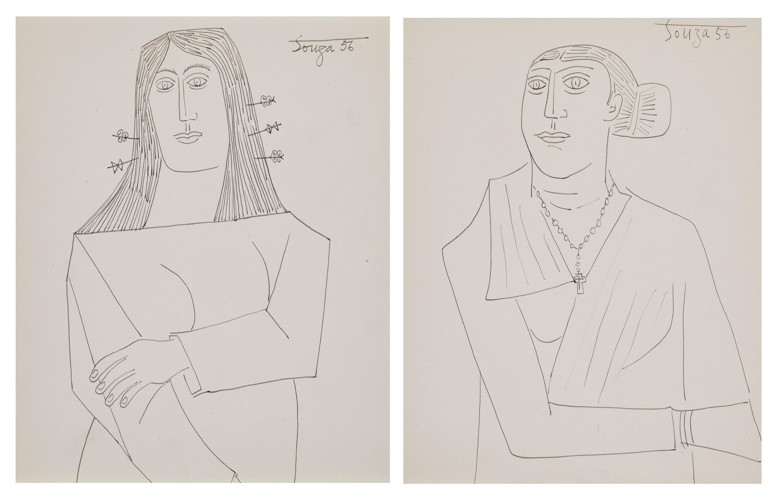 Francis Newton Souza - Untitled (Woman with Hairpins); Untitled (Woman with Rosary)